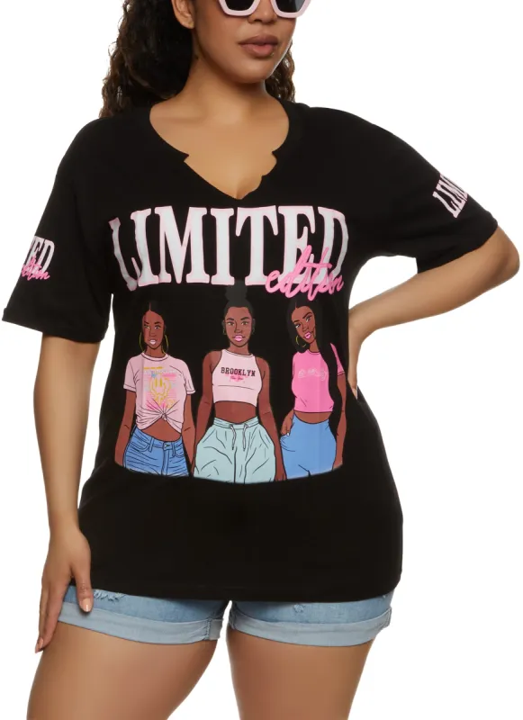 Plus Size Limited Edition Notch Neck Graphic Tee sold by Rainbow