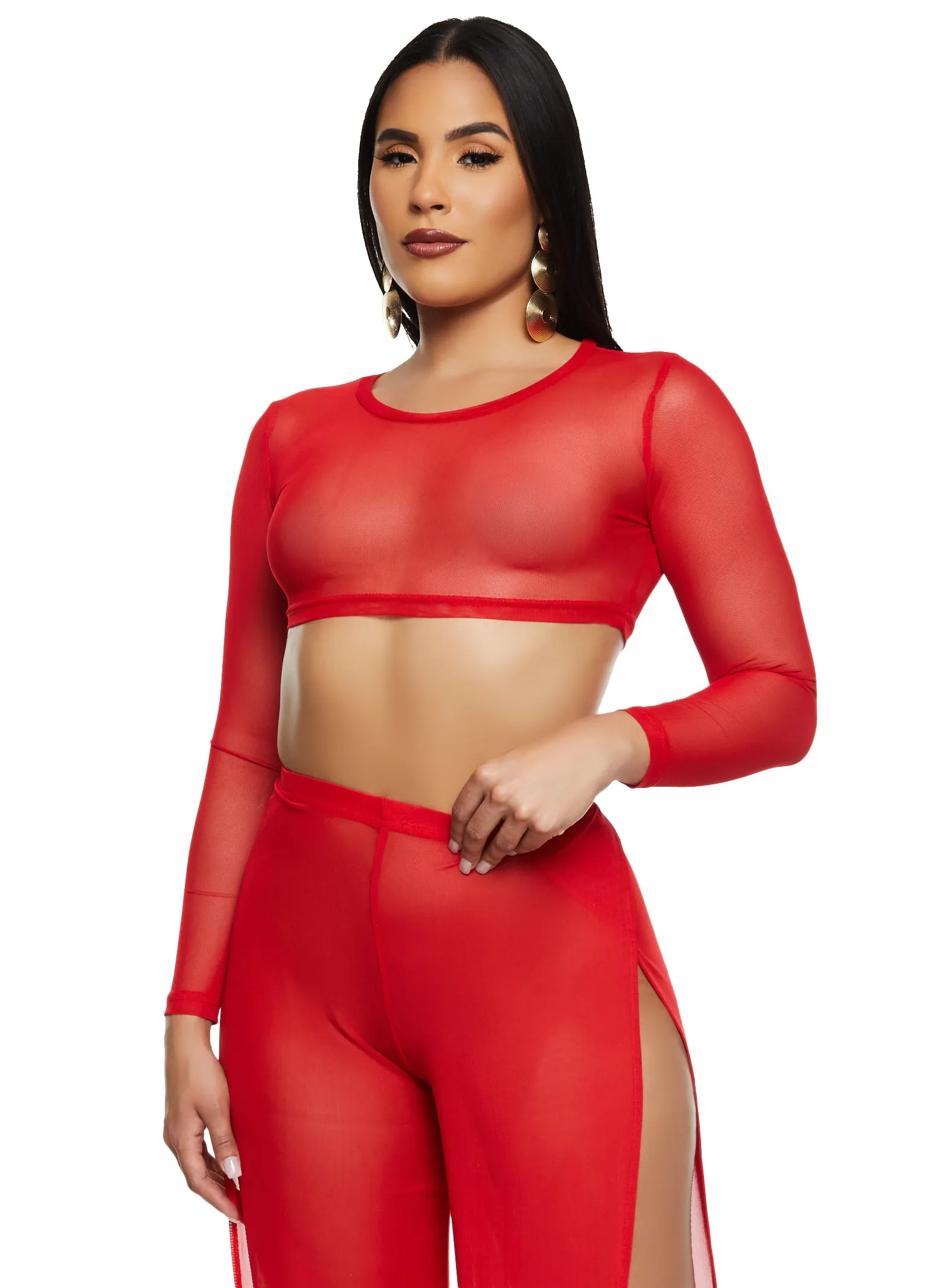 Daisy Mesh Long Sleeve Crop Top sold by Rainbow