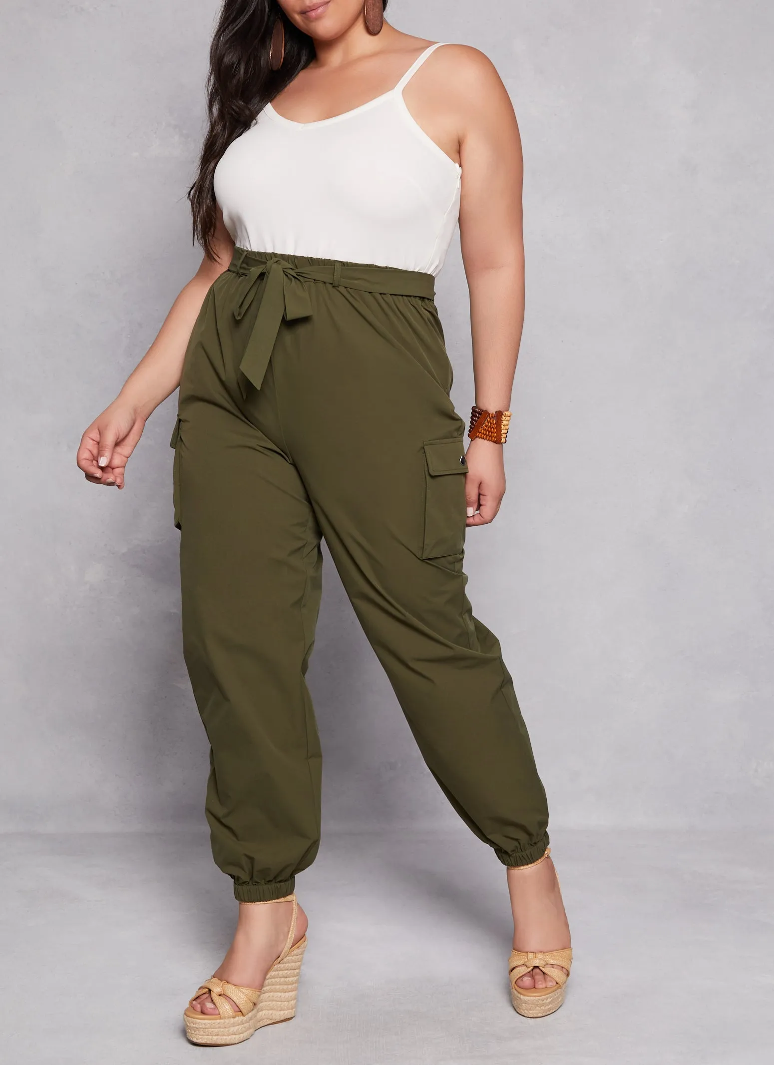 Plus Size Tie Waist Sleeveless Cargo Jumpsuit sold by Rainbow product image thumbnail 2