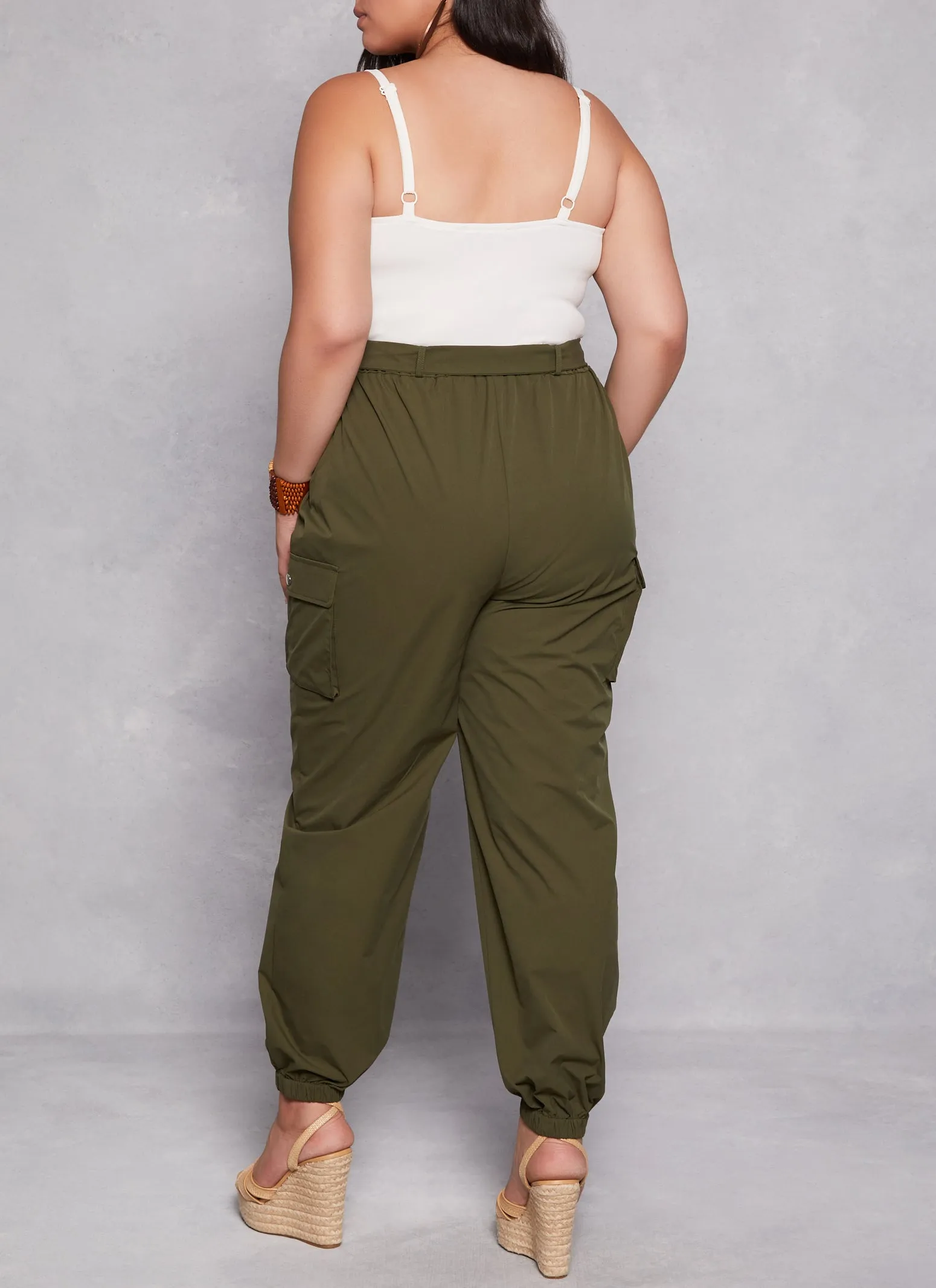 Plus Size Tie Waist Sleeveless Cargo Jumpsuit sold by Rainbow product image thumbnail 3
