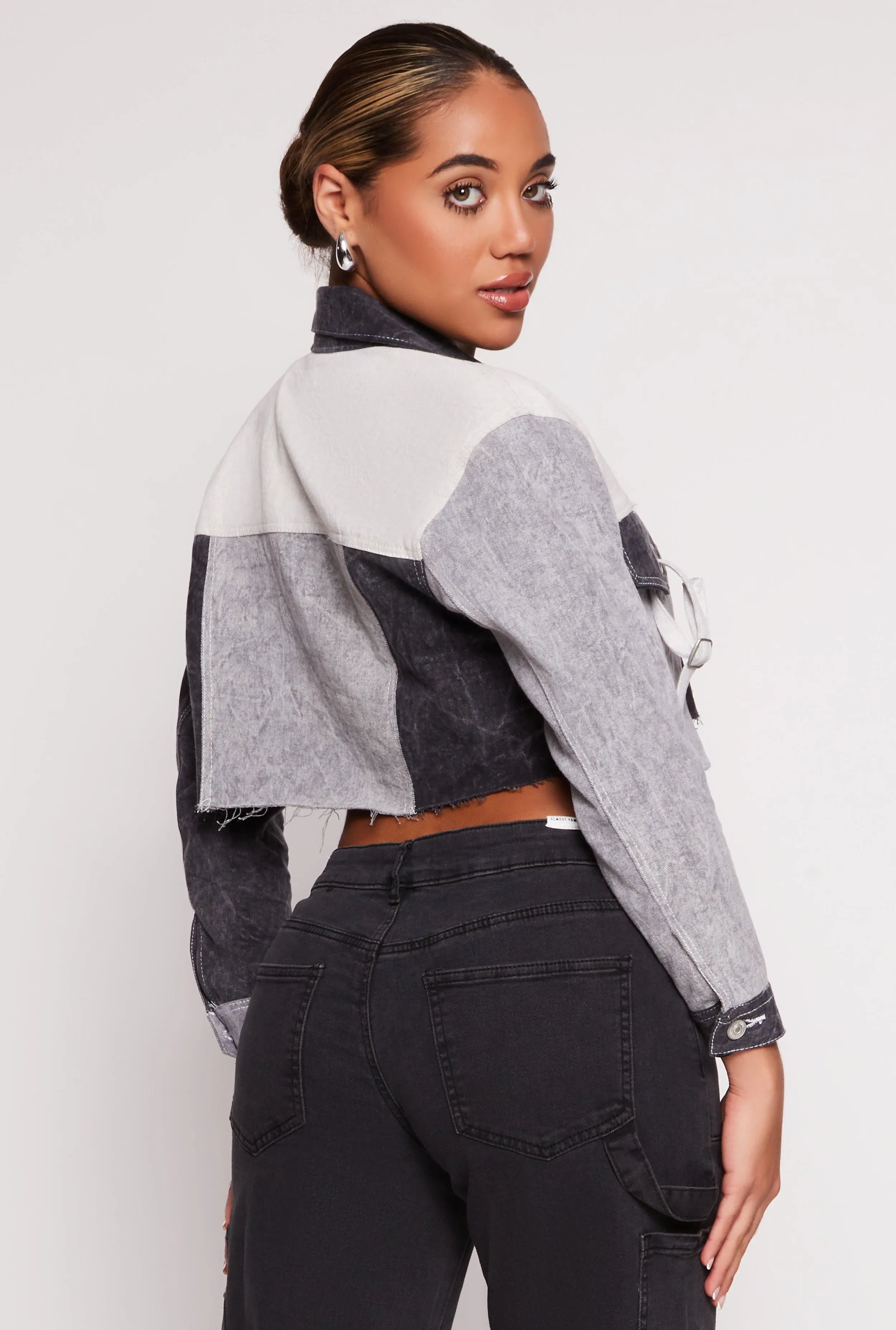 Color Block Cropped Jean Jacket sold by Rainbow product image thumbnail 3