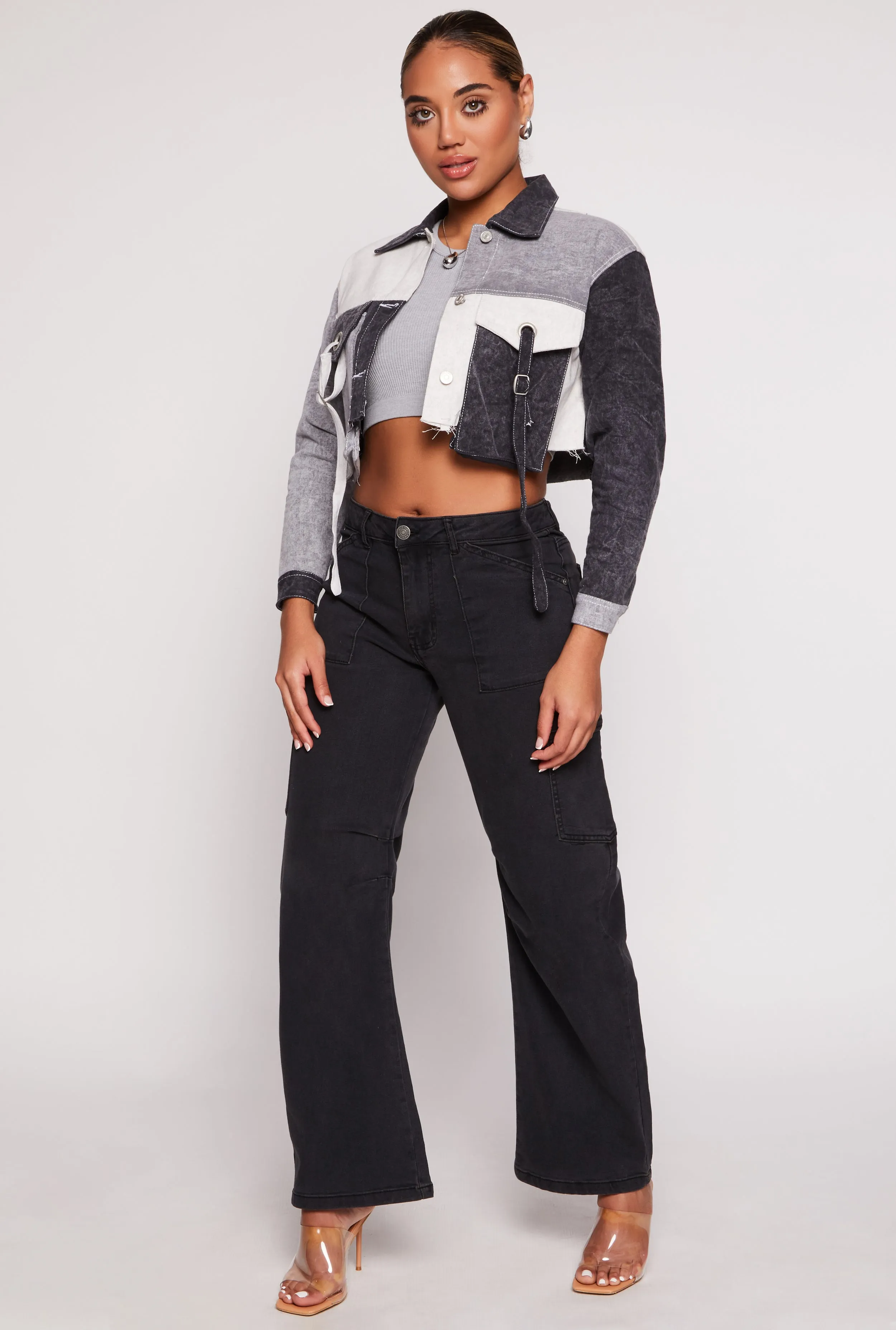 Color Block Cropped Jean Jacket sold by Rainbow product image thumbnail 2