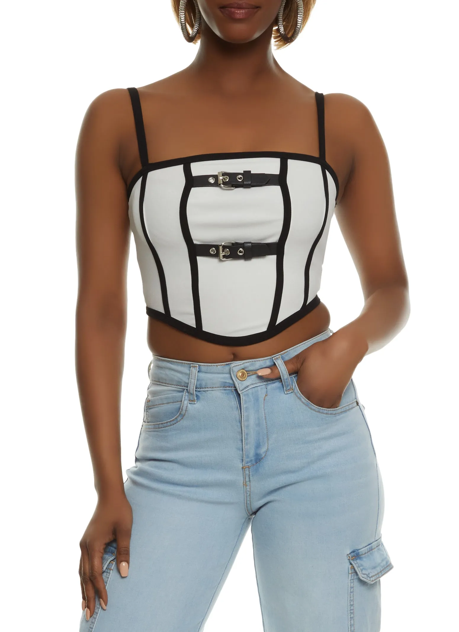 Contrast Binding Buckle Detail Crop Top sold by Rainbow