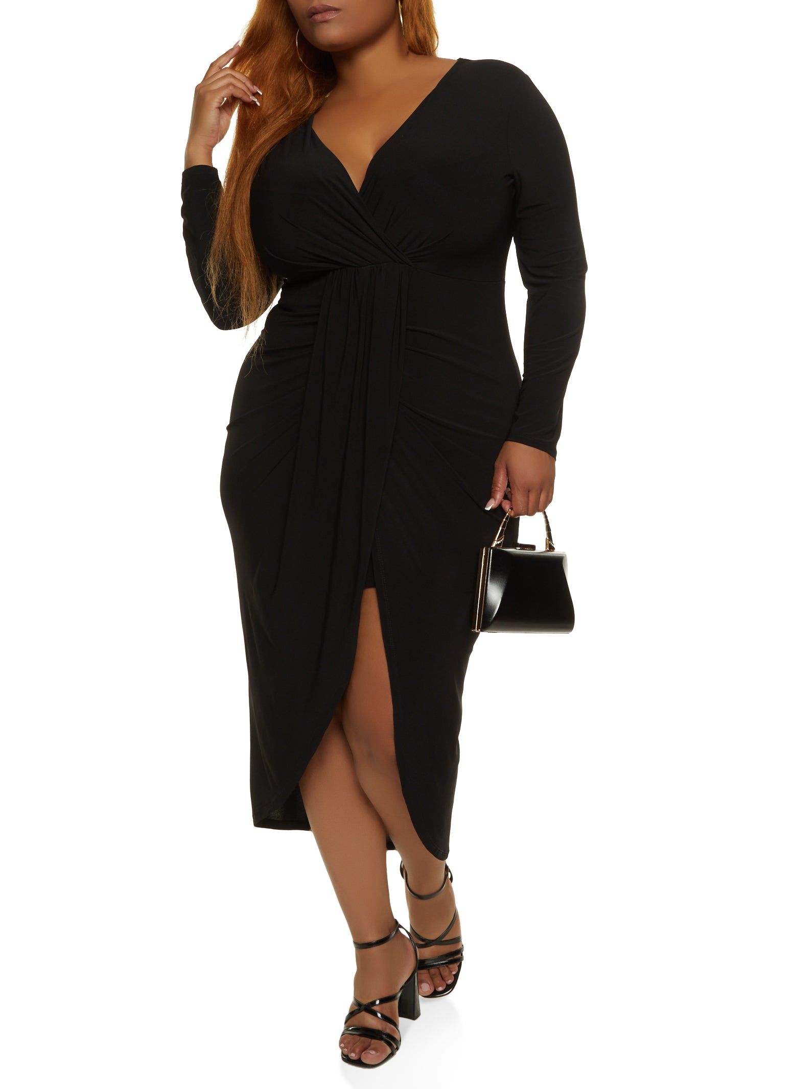 Plus Size Side Slit Faux Wrap Midi Dress sold by Rainbow product image thumbnail 2