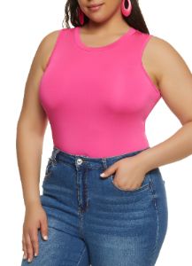 Plus Size Crew Neck Tank Bodysuit sold by Rainbow