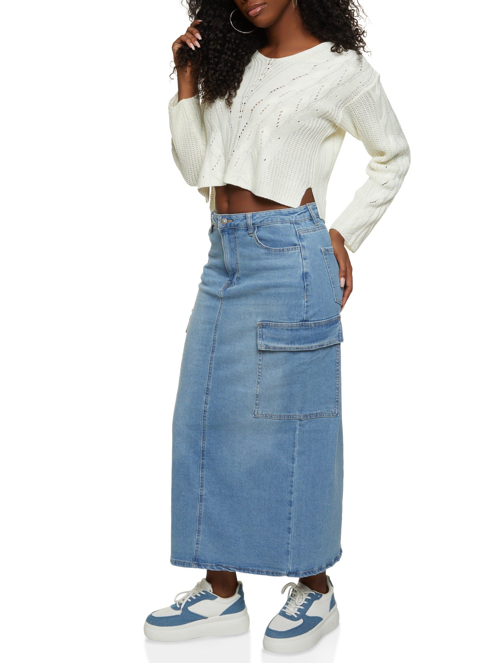 Almost Famous Cargo Denim Maxi Skirt sold by Rainbow product image thumbnail 2