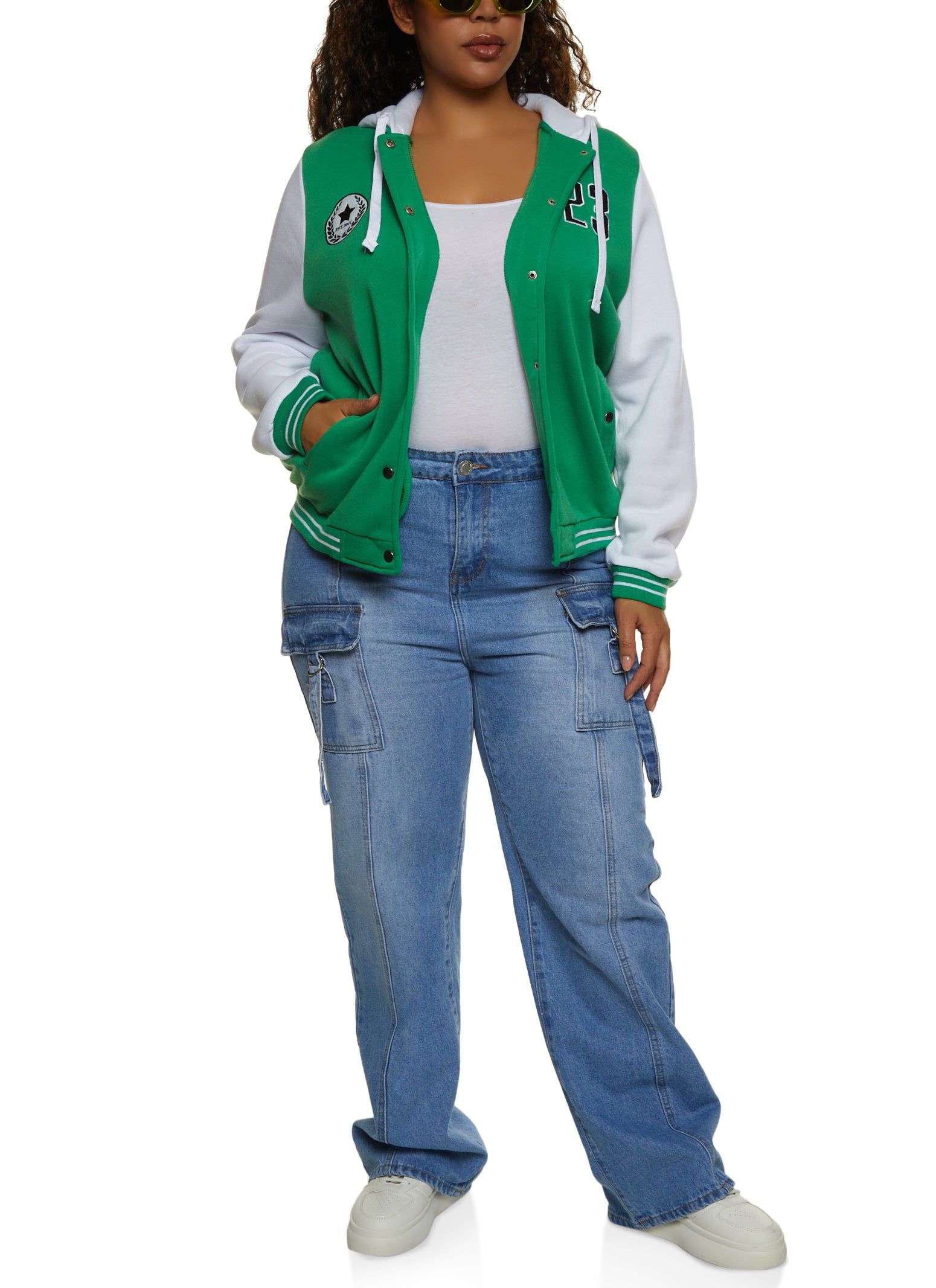 Plus Size 23 Patch Graphic Hooded Baseball Jacket sold by Rainbow product image thumbnail 2