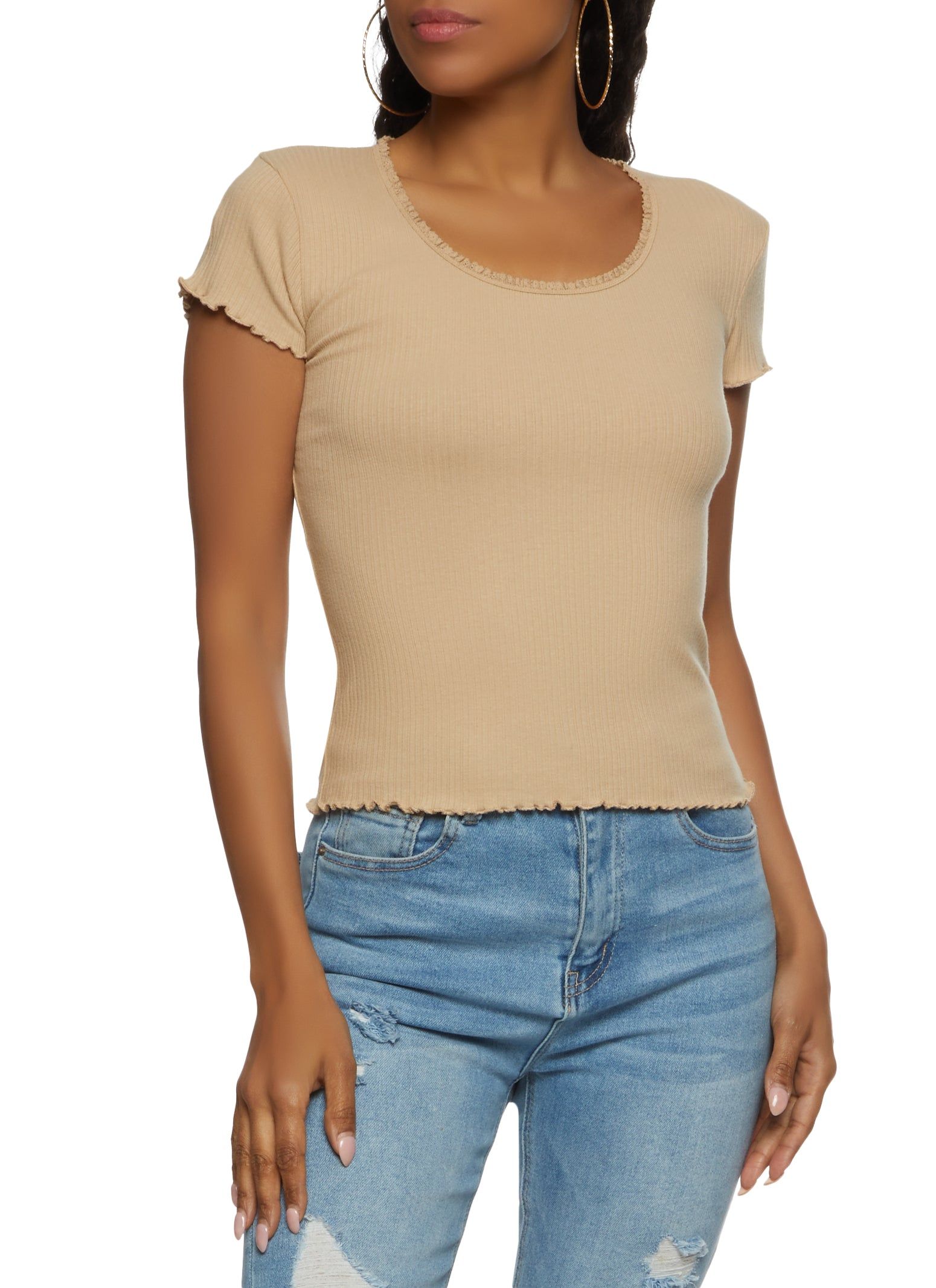 Rib Knit Lettuce Edge Tee sold by Rainbow