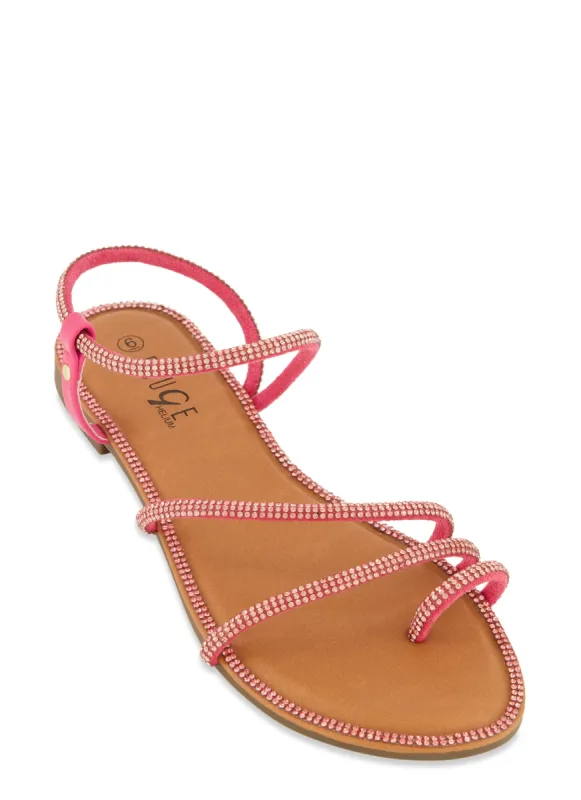 Rhinestone Strappy Toe Loop Flat Sandals sold by Rainbow