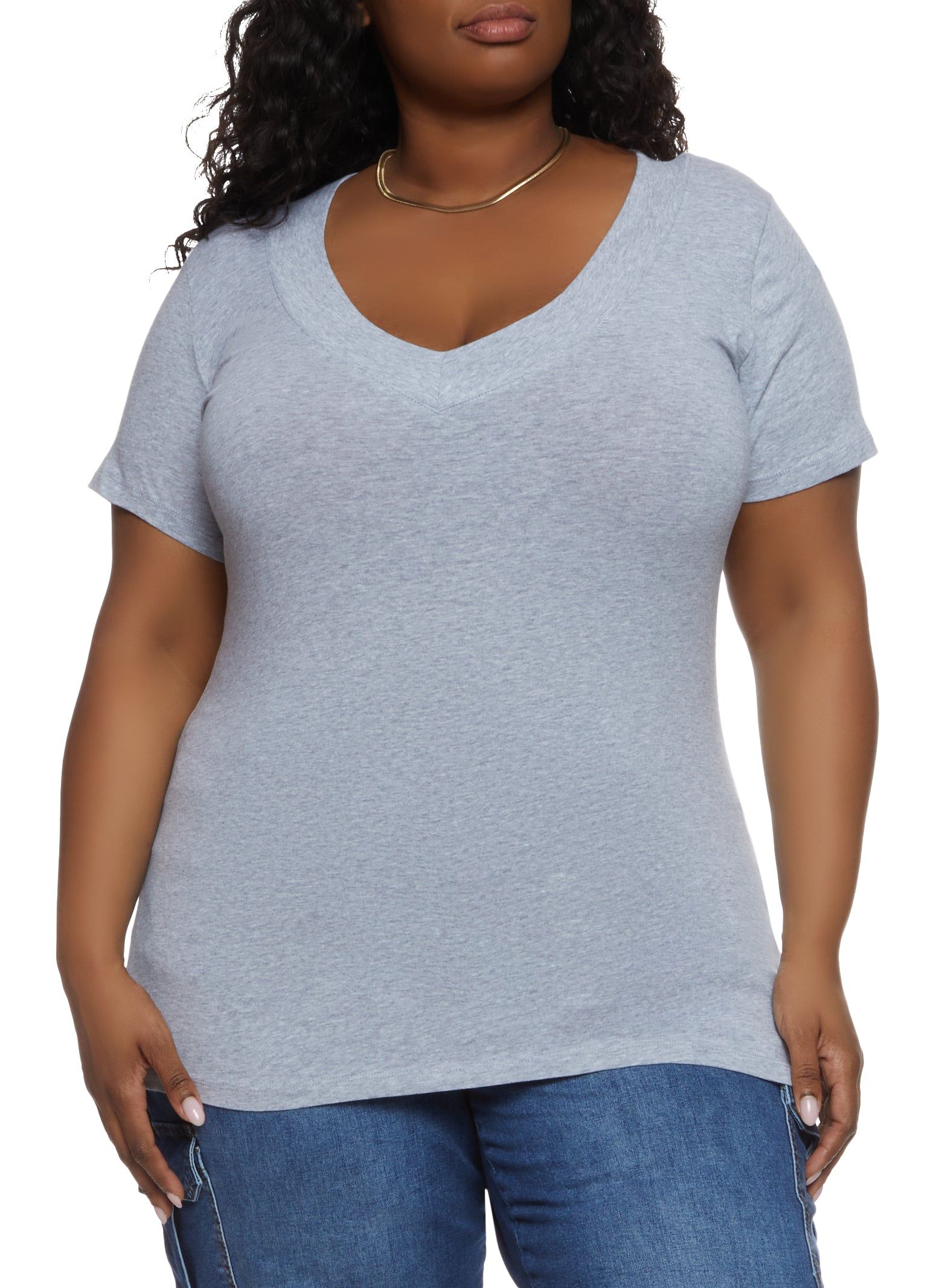 Plus Size Basic V Neck Tee sold by Rainbow