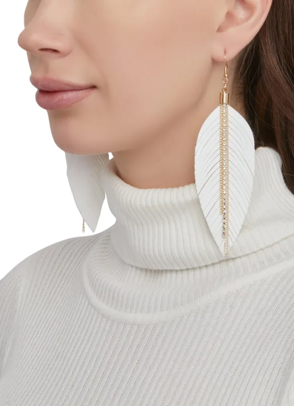 Rhinestone Fringe Leaf Drop Earrings sold by Rainbow