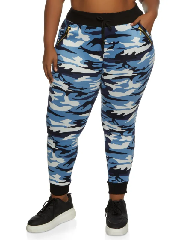 Plus Size Camo Faux Fur Lined Zip Pocket Joggers sold by Rainbow
