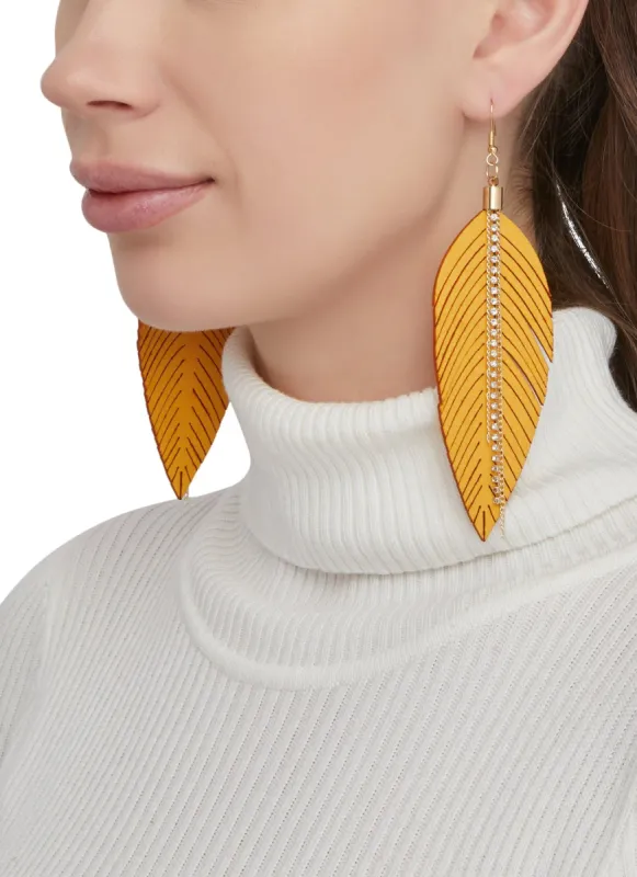 Rhinestone Fringe Leaf Drop Earrings sold by Rainbow