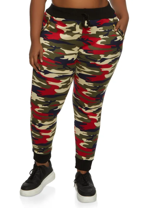 Plus Size Camo Faux Fur Lined Zip Pocket Joggers sold by Rainbow