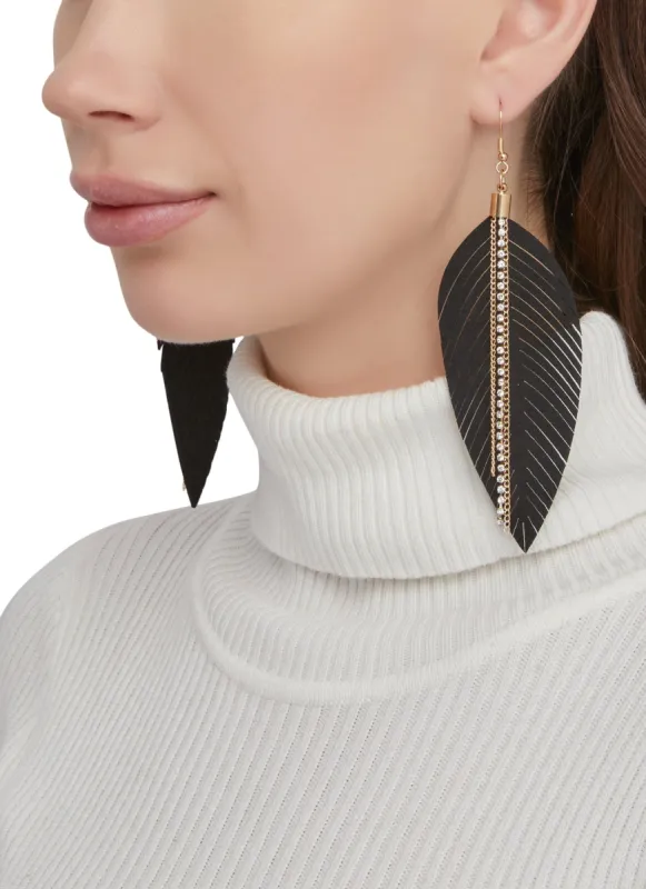 Rhinestone Fringe Leaf Drop Earrings sold by Rainbow