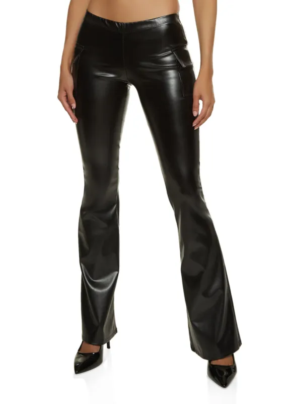 Faux Leather Cargo Pocket Flared Pants sold by Rainbow