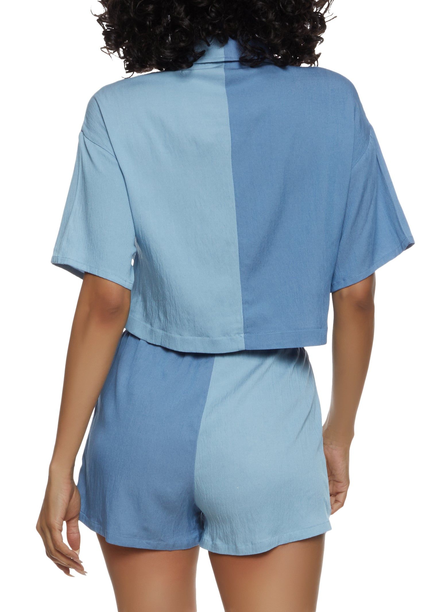 Color Block Cropped Button Front Shirt sold by Rainbow product image thumbnail 3