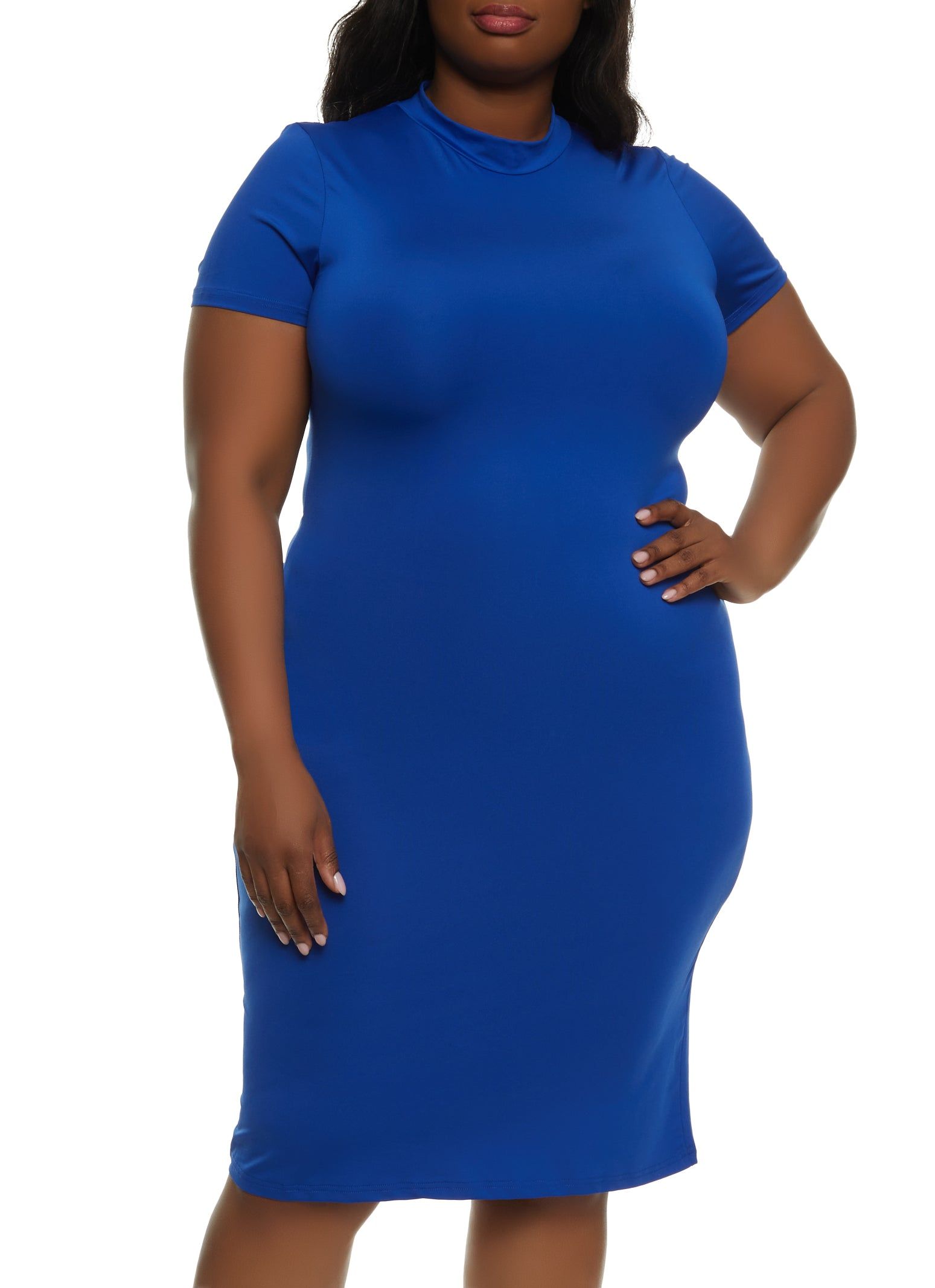 Plus Size Mock Neck Short Sleeve Midi Dress sold by Rainbow