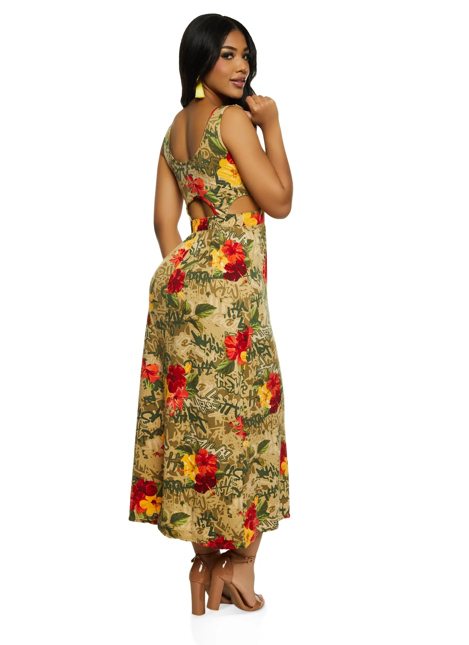 Cut Out Floral Graffiti Print Maxi Dress sold by Rainbow product image thumbnail 3