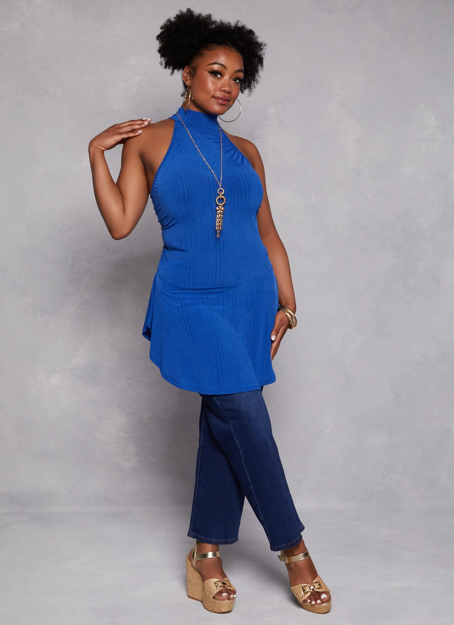 Plus Size Textured Knit High Neck Blouse with Necklace sold by Rainbow product image thumbnail 2