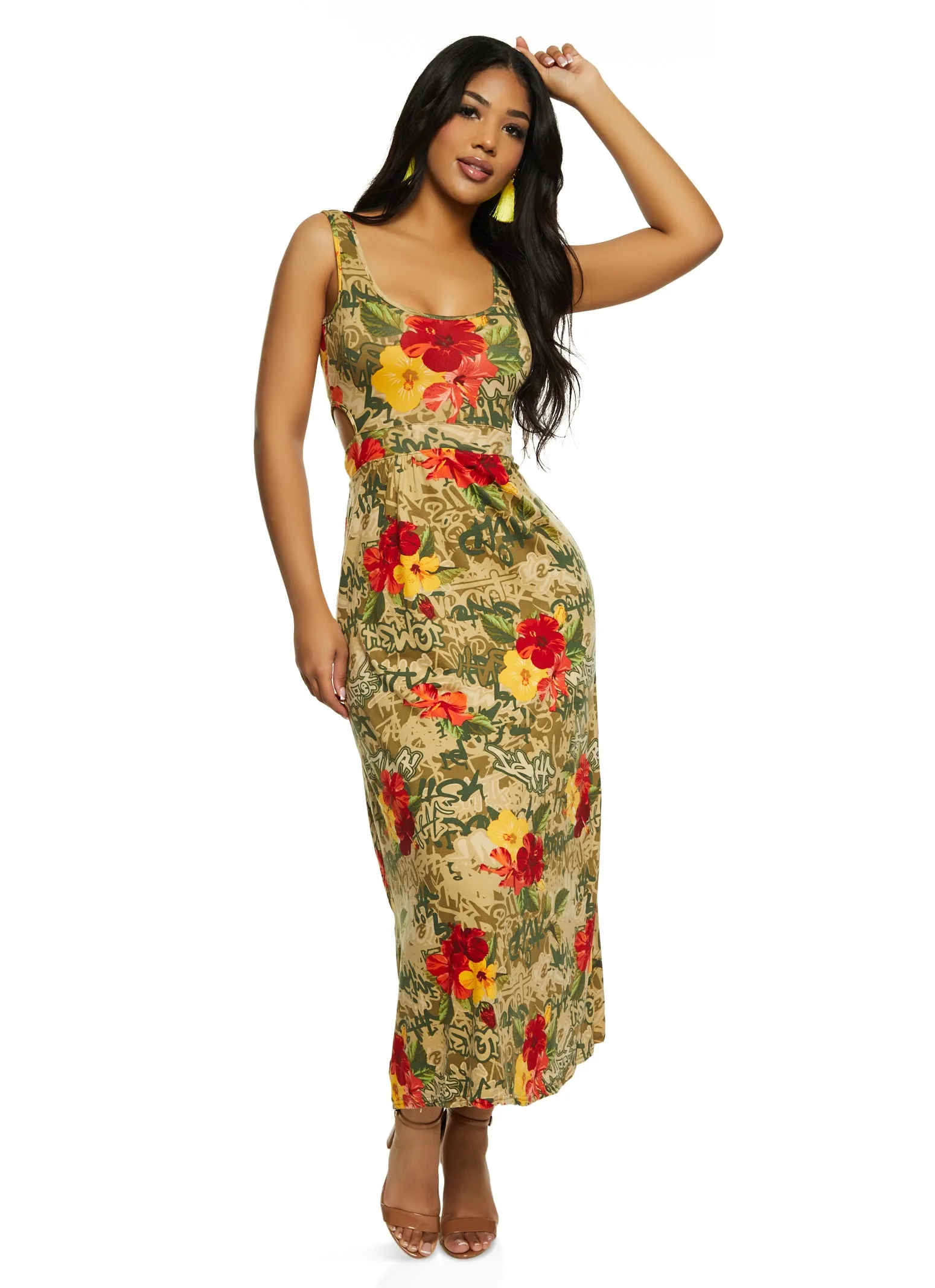 Cut Out Floral Graffiti Print Maxi Dress sold by Rainbow product image thumbnail 2