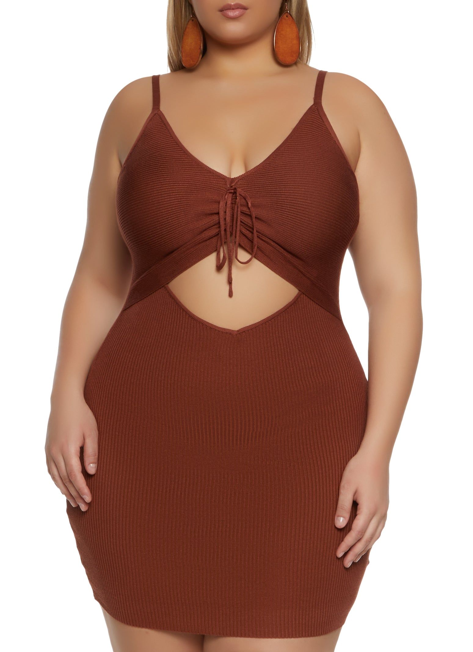 Plus Size Ruched Front Cut Out Mini Dress sold by Rainbow