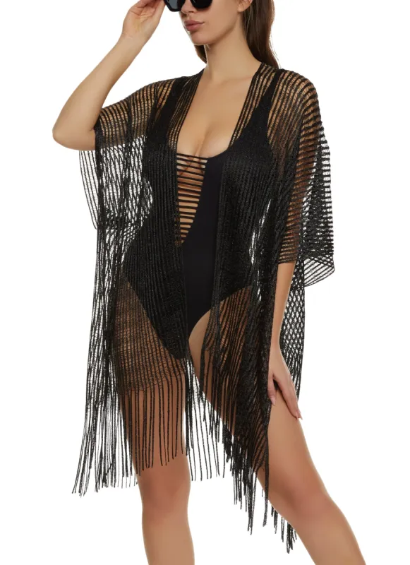 Lurex Shadow Stripe Fringe Hem Kimono sold by Rainbow