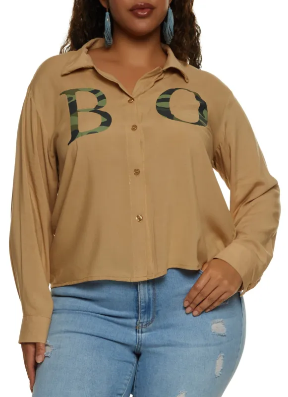 Plus Size Boss Graphic Button Down Shirt sold by Rainbow