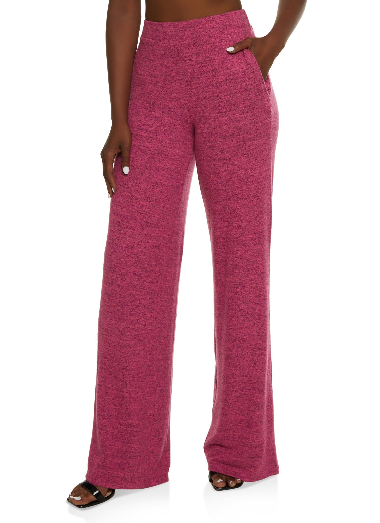 Brushed Knit High Waist Wide Leg Pants sold by Rainbow