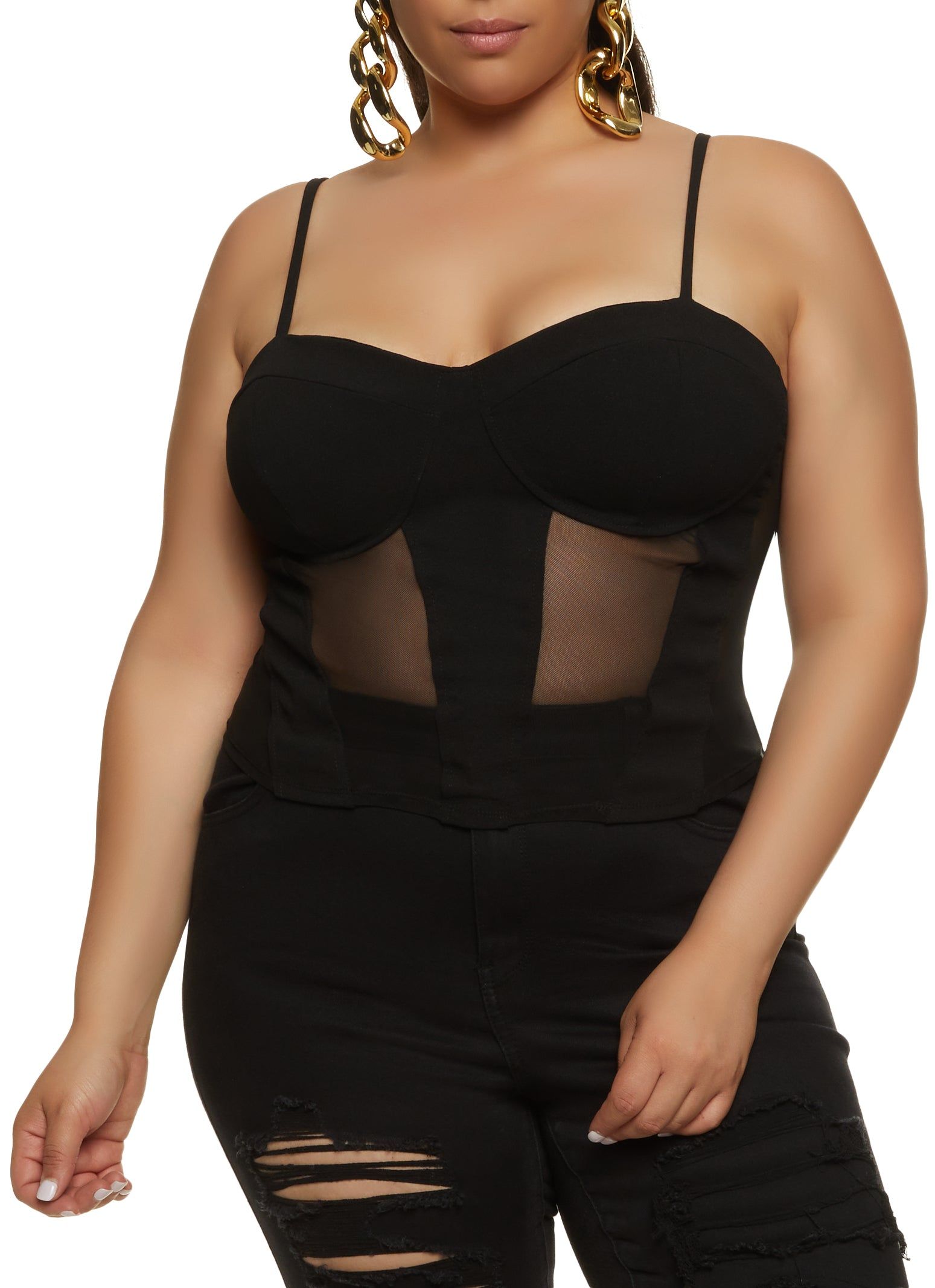 Plus Size Mesh Detail Bustier Top sold by Rainbow