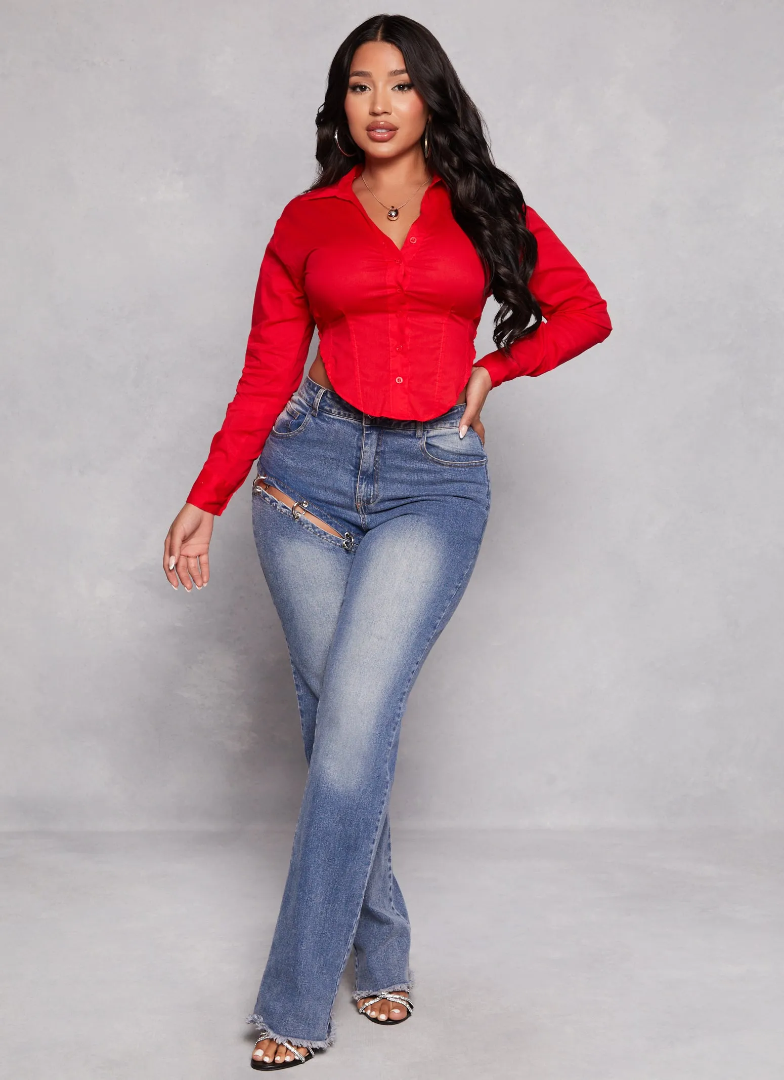 Button Front Smocked Corset Detail Blouse sold by Rainbow product image thumbnail 2