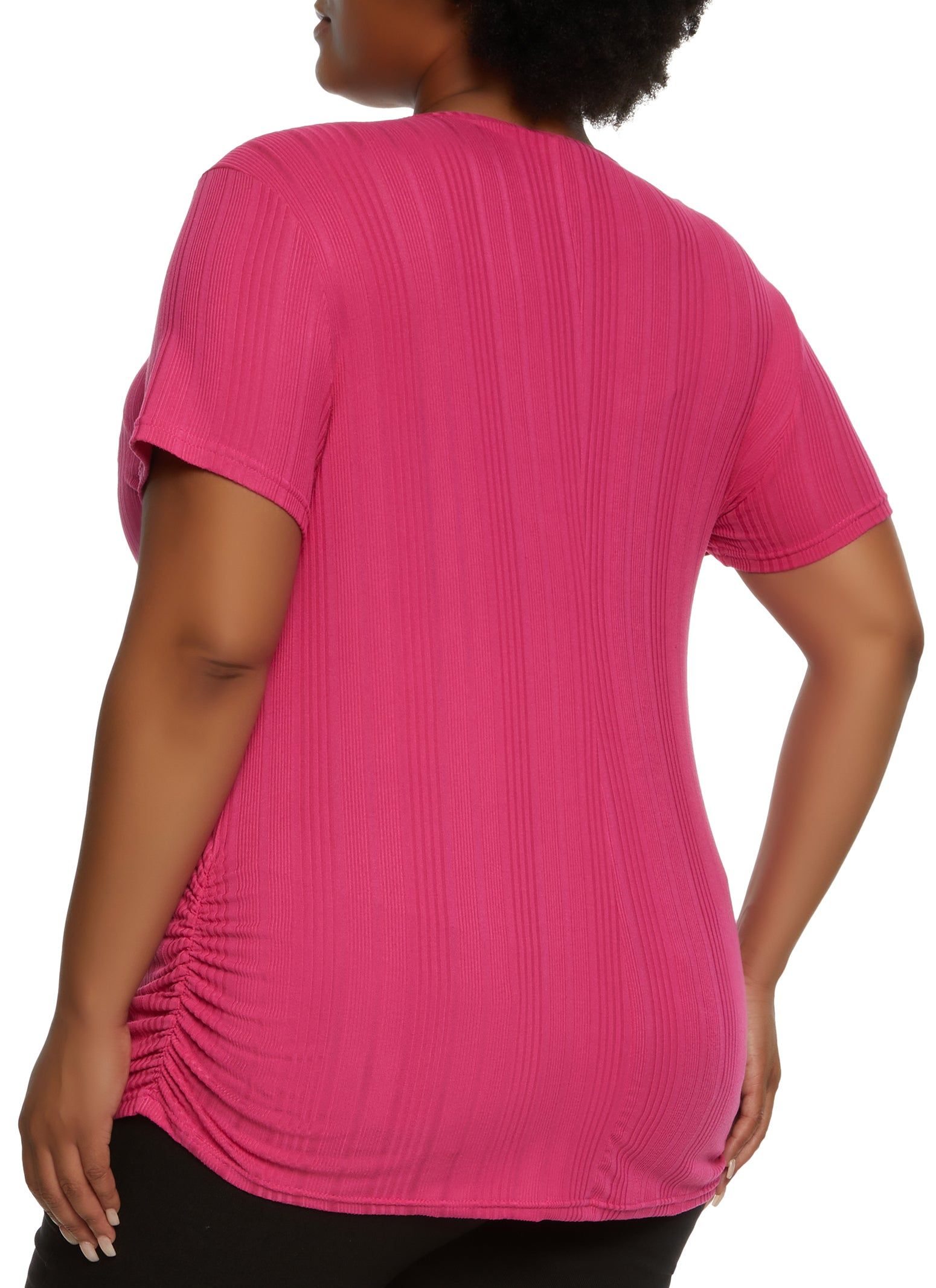 Plus Size Rib Knit Ruched Side Top with Necklace sold by Rainbow product image thumbnail 2