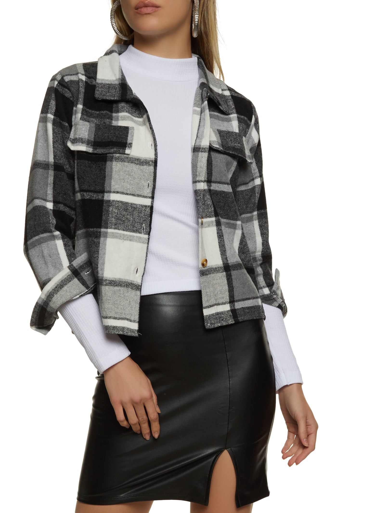 Plaid Cropped Flannel Shirt sold by Rainbow