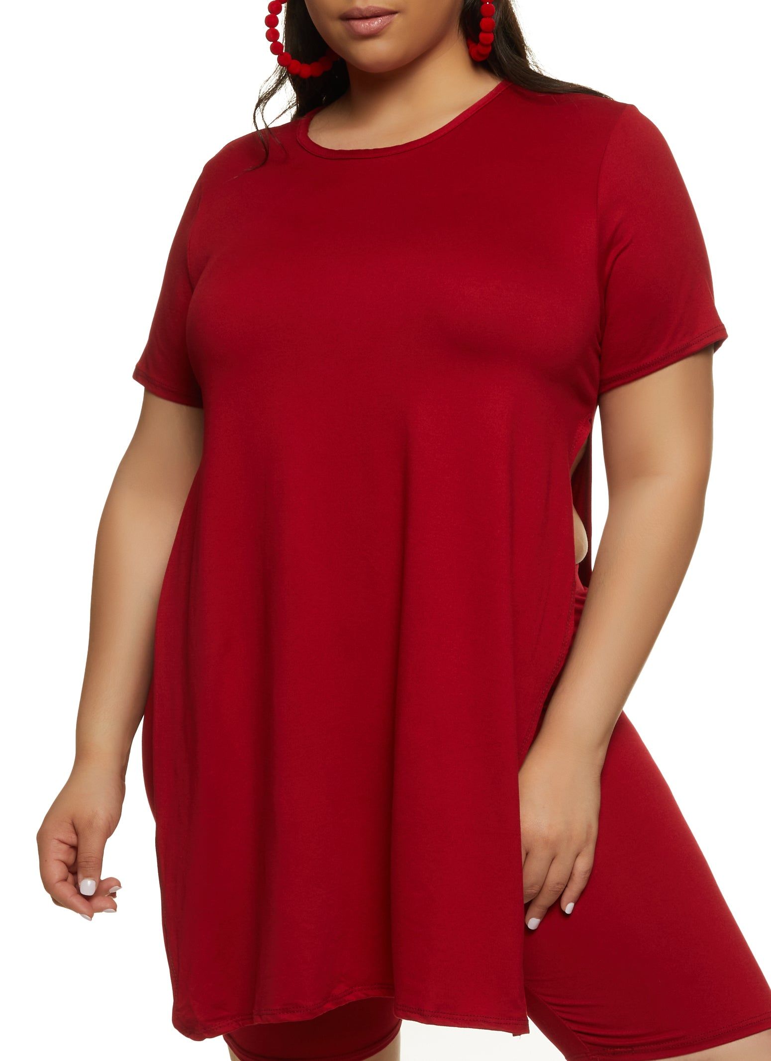 Plus Size Solid High Side Slit Tunic Tee sold by Rainbow