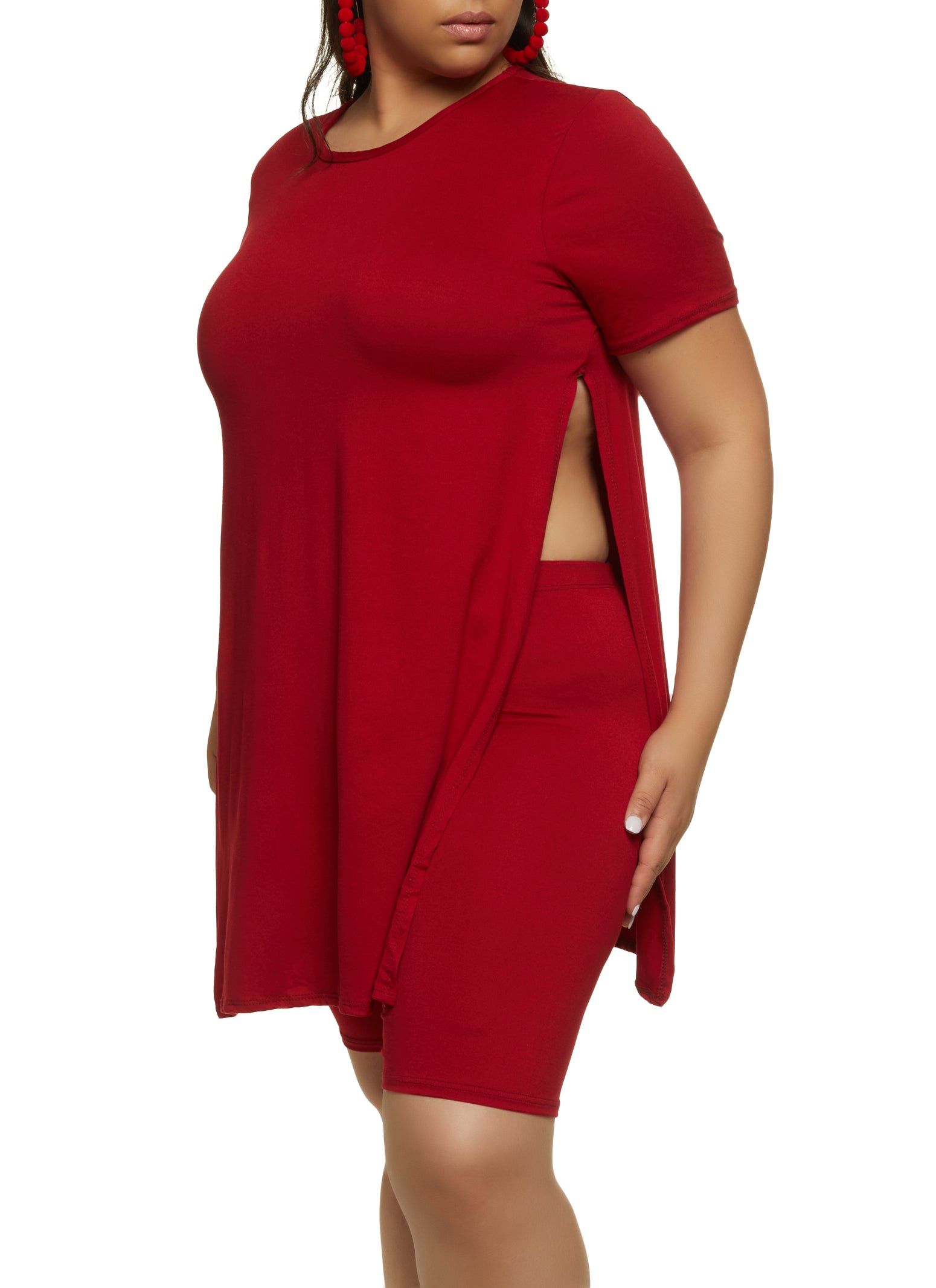 Plus Size Solid High Side Slit Tunic Tee sold by Rainbow product image thumbnail 2