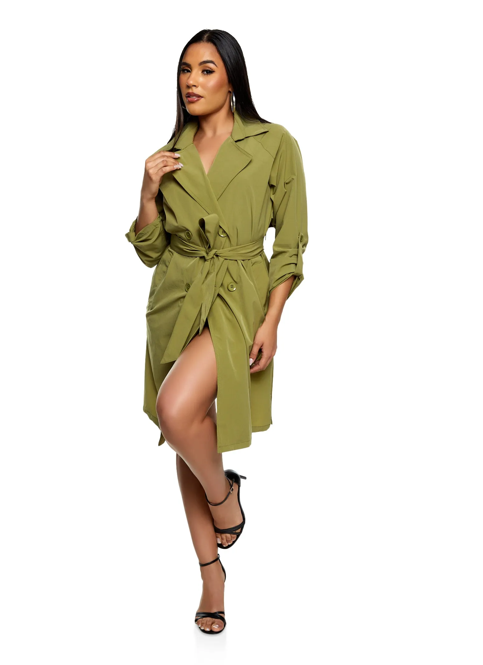 Iris Nylon Tie Waist Belted Trench Coat sold by Rainbow