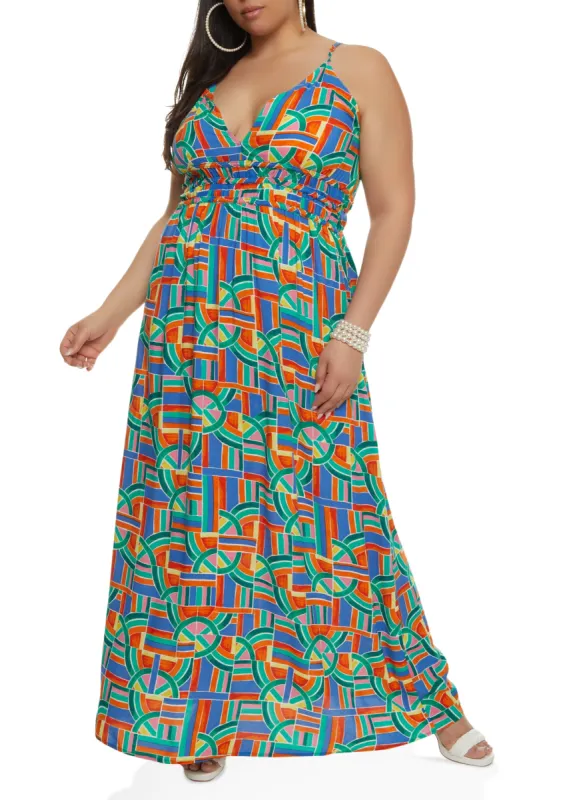 Plus Size Printed V Neck Maxi Dress sold by Rainbow