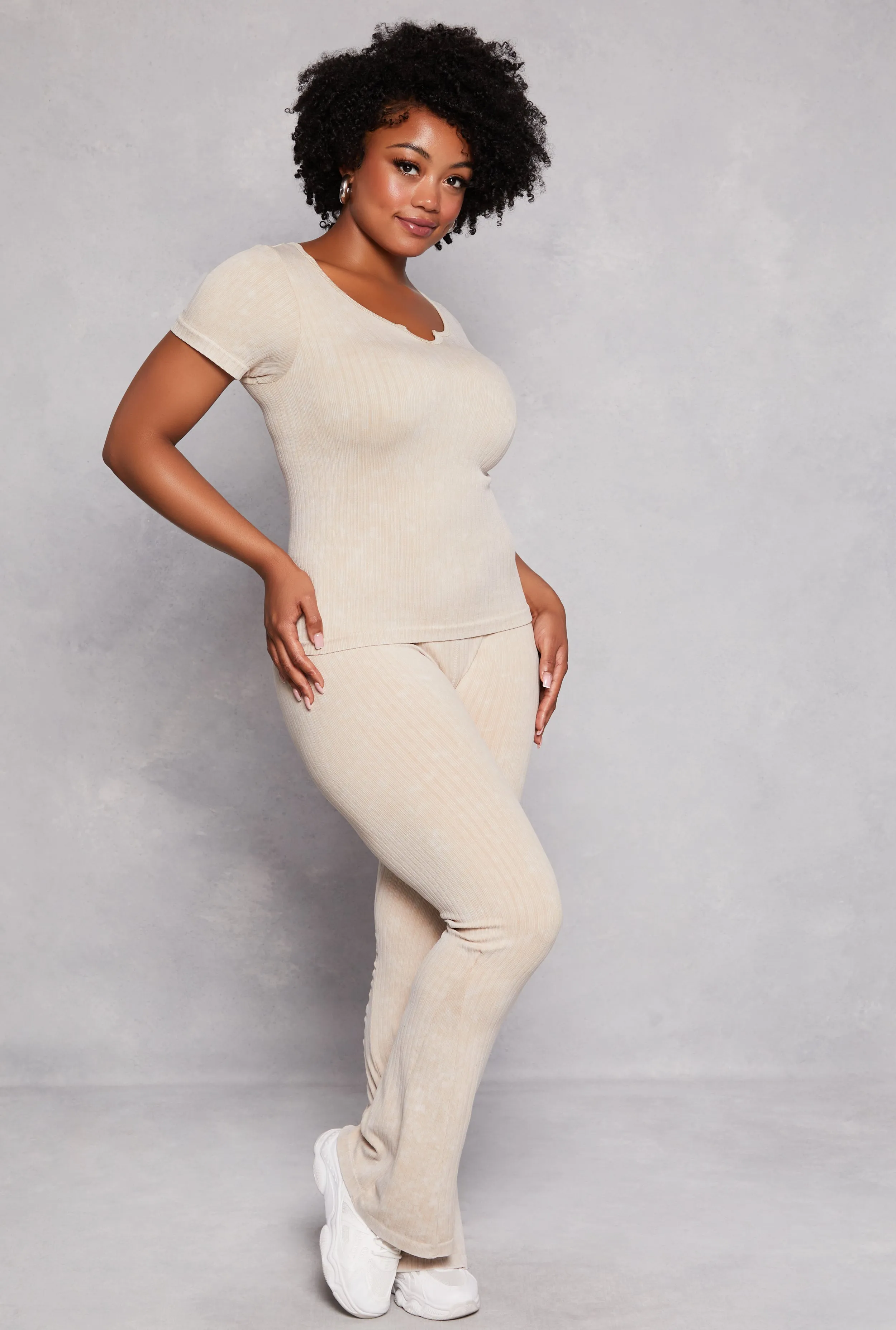 Plus Size Ribbed High Waist Flare Pants sold by Rainbow