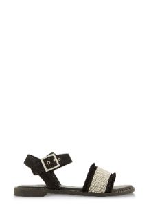 Frayed Denim Rhinestone Ankle Strap Sandals sold by Rainbow
