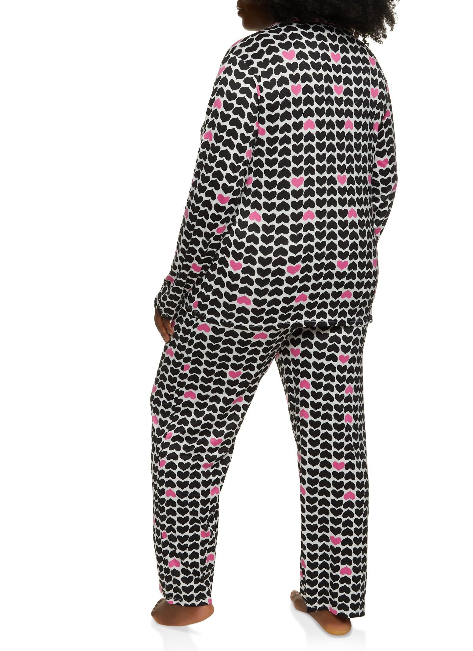 Plus Size Heart Print Long Sleeve Pajama Shirt and Pants sold by Rainbow product image thumbnail 2