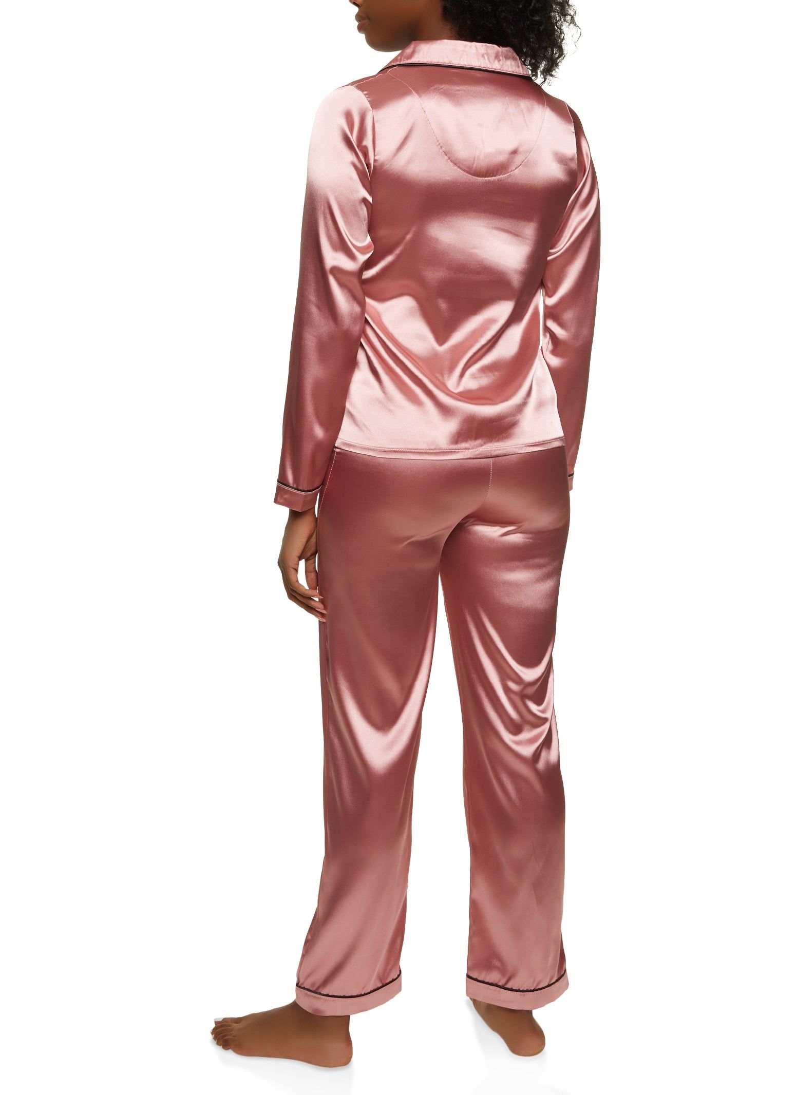 Satin Long Sleeve Button Down Pajama Shirt and Pants sold by Rainbow product image thumbnail 2