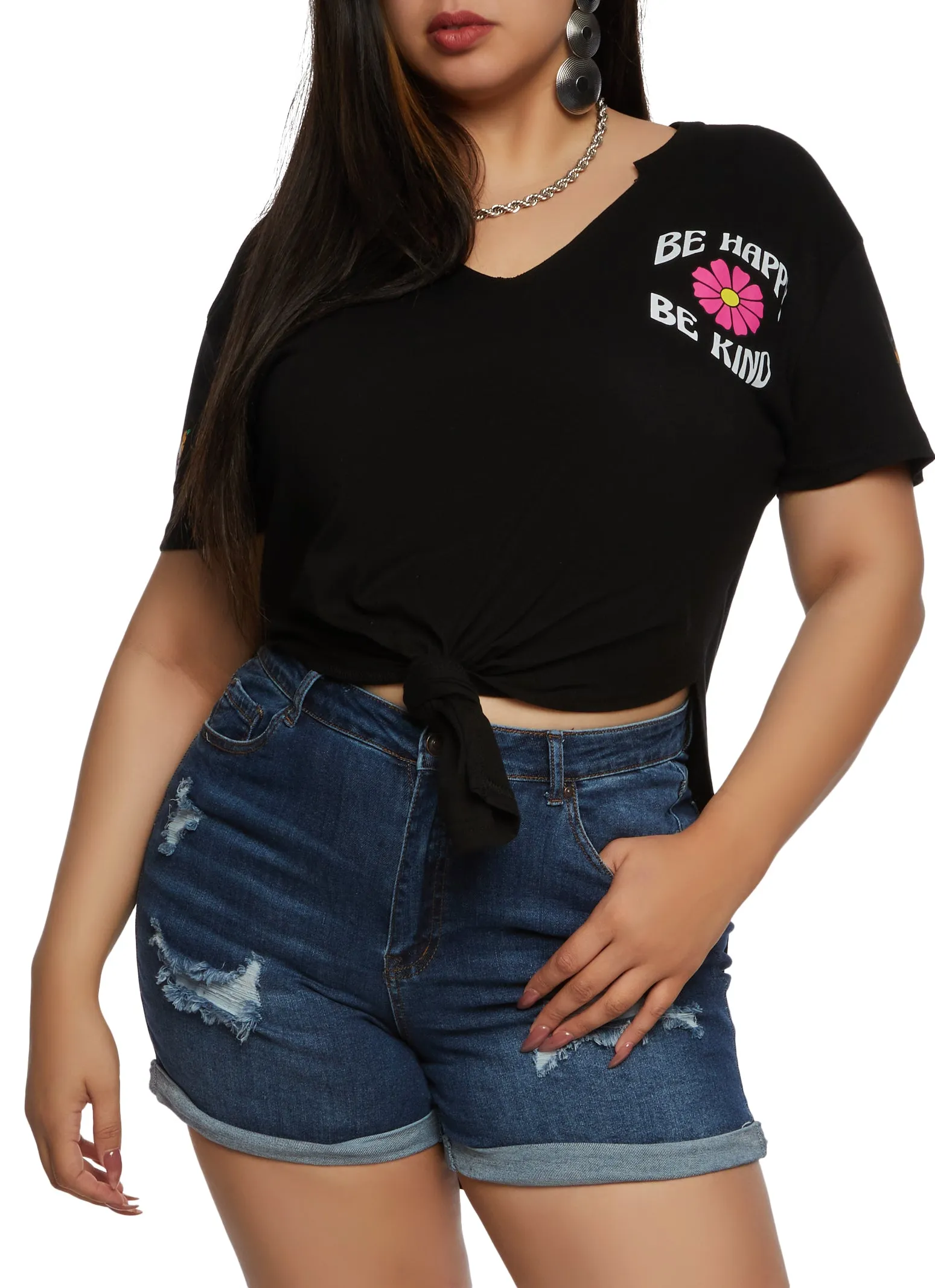 Plus Size Be Happy Be Kind Graphic Notch Neck Tee sold by Rainbow product image thumbnail 2