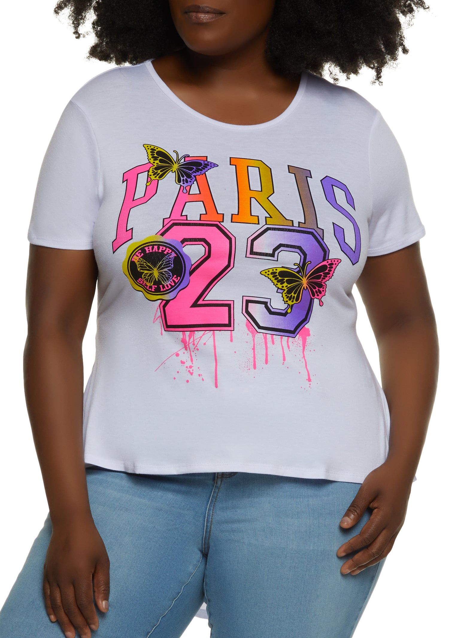 Plus Size Paris 23 Butterfly Graphic Tee sold by Rainbow