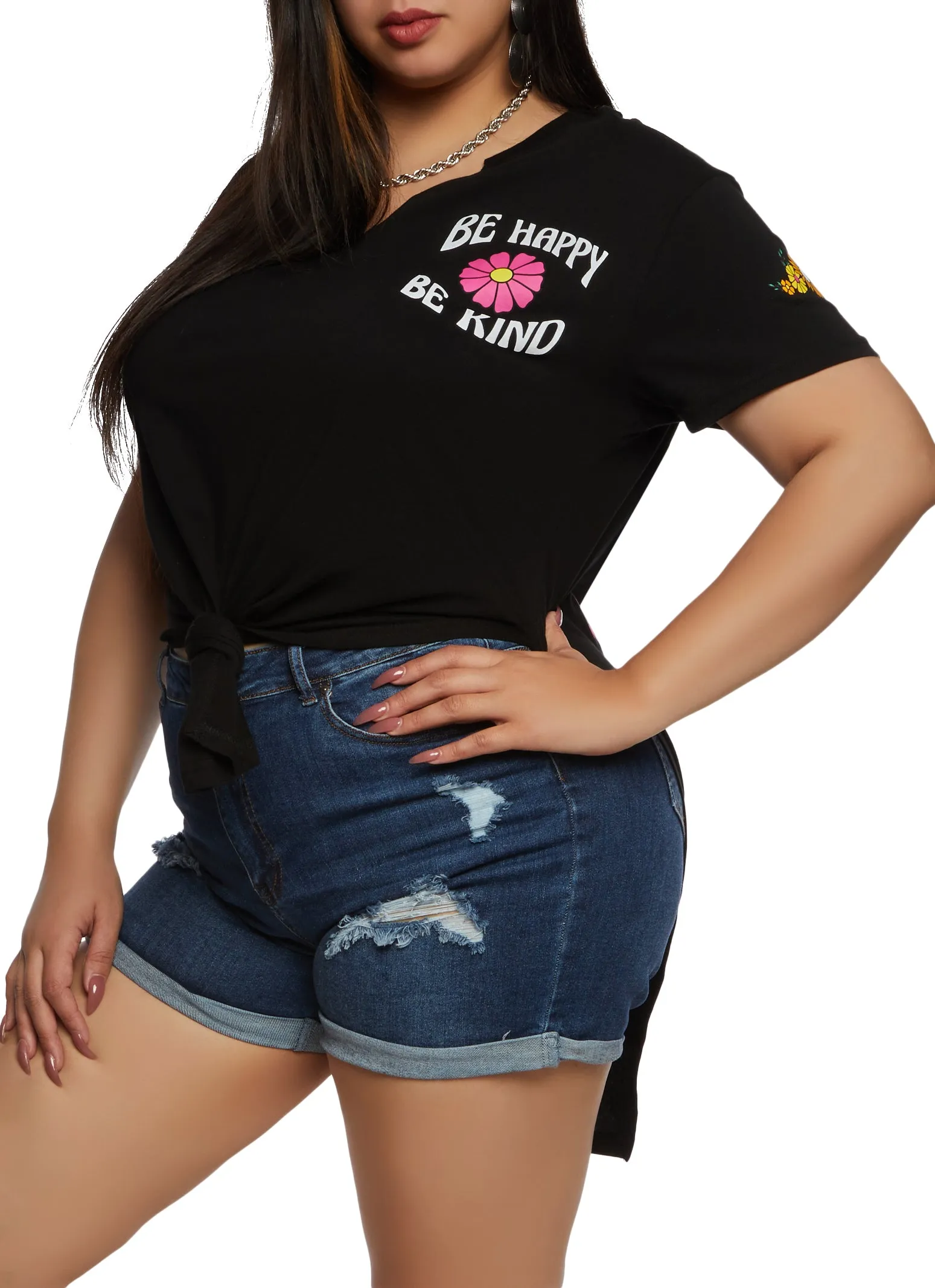 Plus Size Be Happy Be Kind Graphic Notch Neck Tee sold by Rainbow product image thumbnail 3