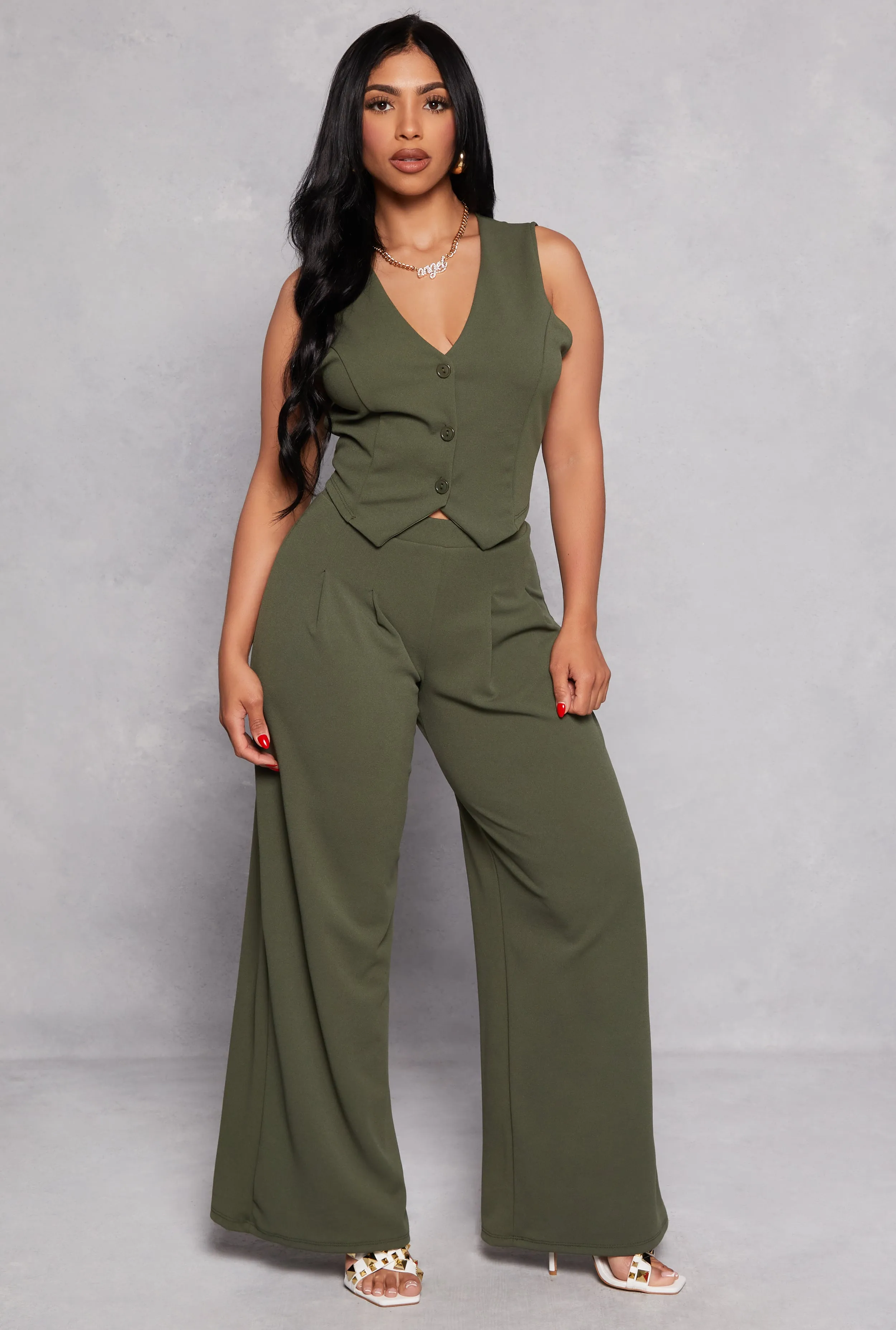 Pleated Detail Wide Leg Dress Pants sold by Rainbow