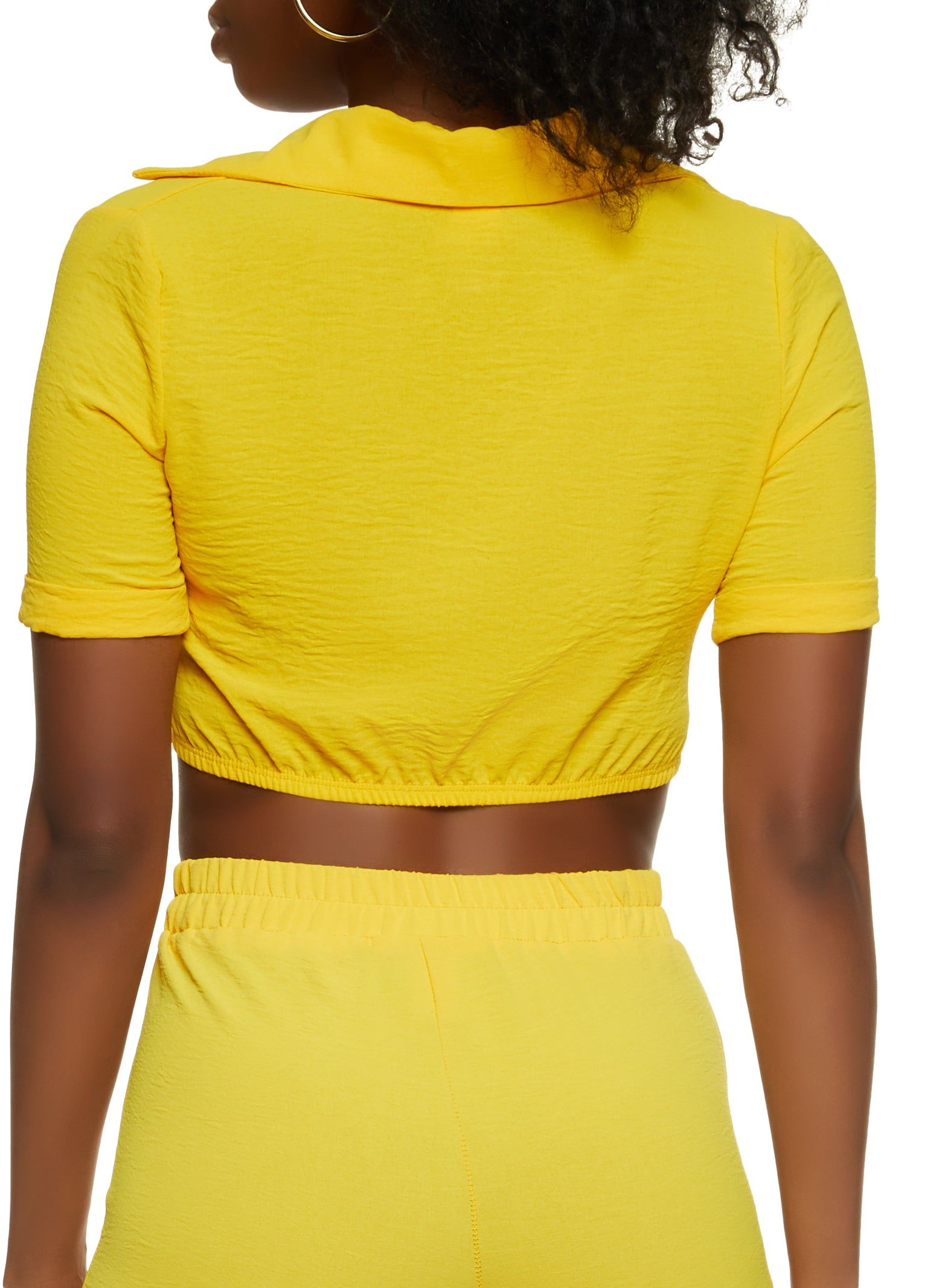 Crepe Knit Button Front Tie Hem Crop Top sold by Rainbow product image thumbnail 3