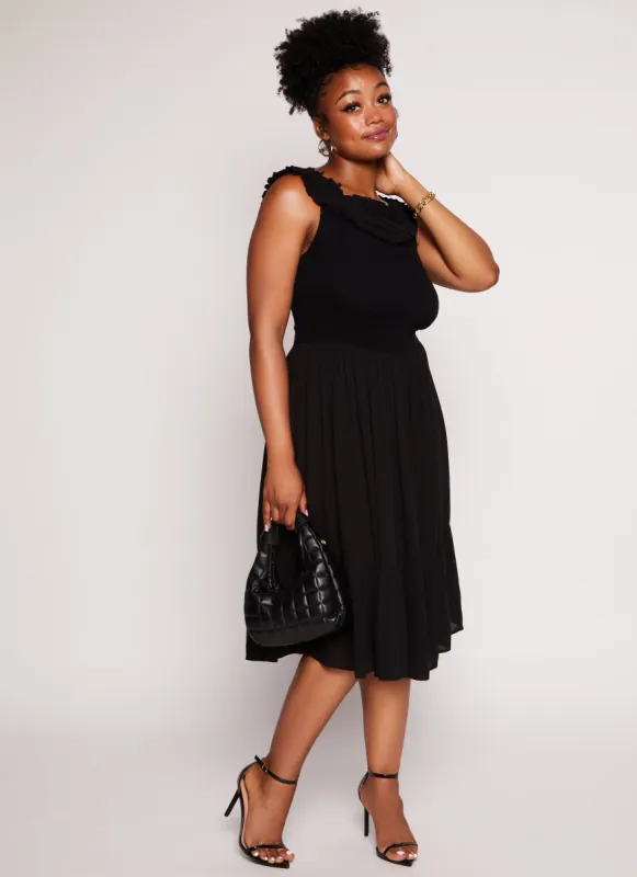 Plus Size Gauze Knit Smocked Midi Dress sold by Rainbow