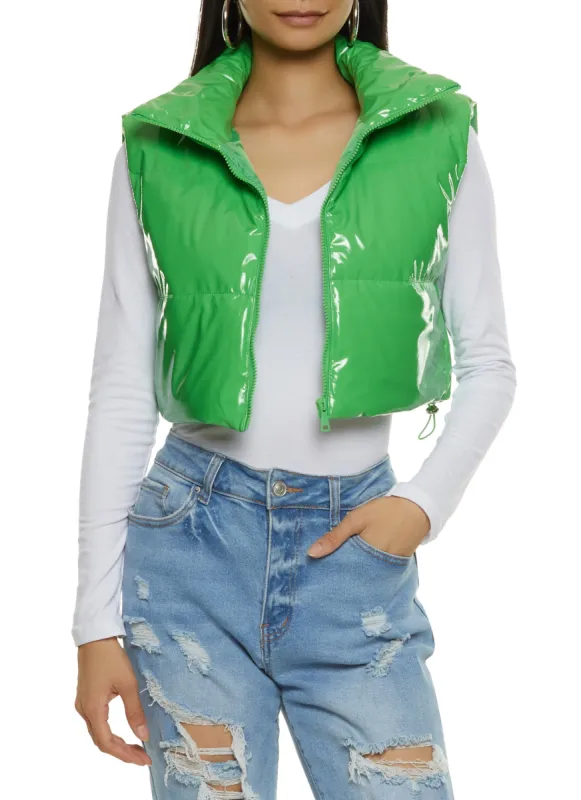 Faux Patent Leather Cropped Puffer Vest sold by Rainbow
