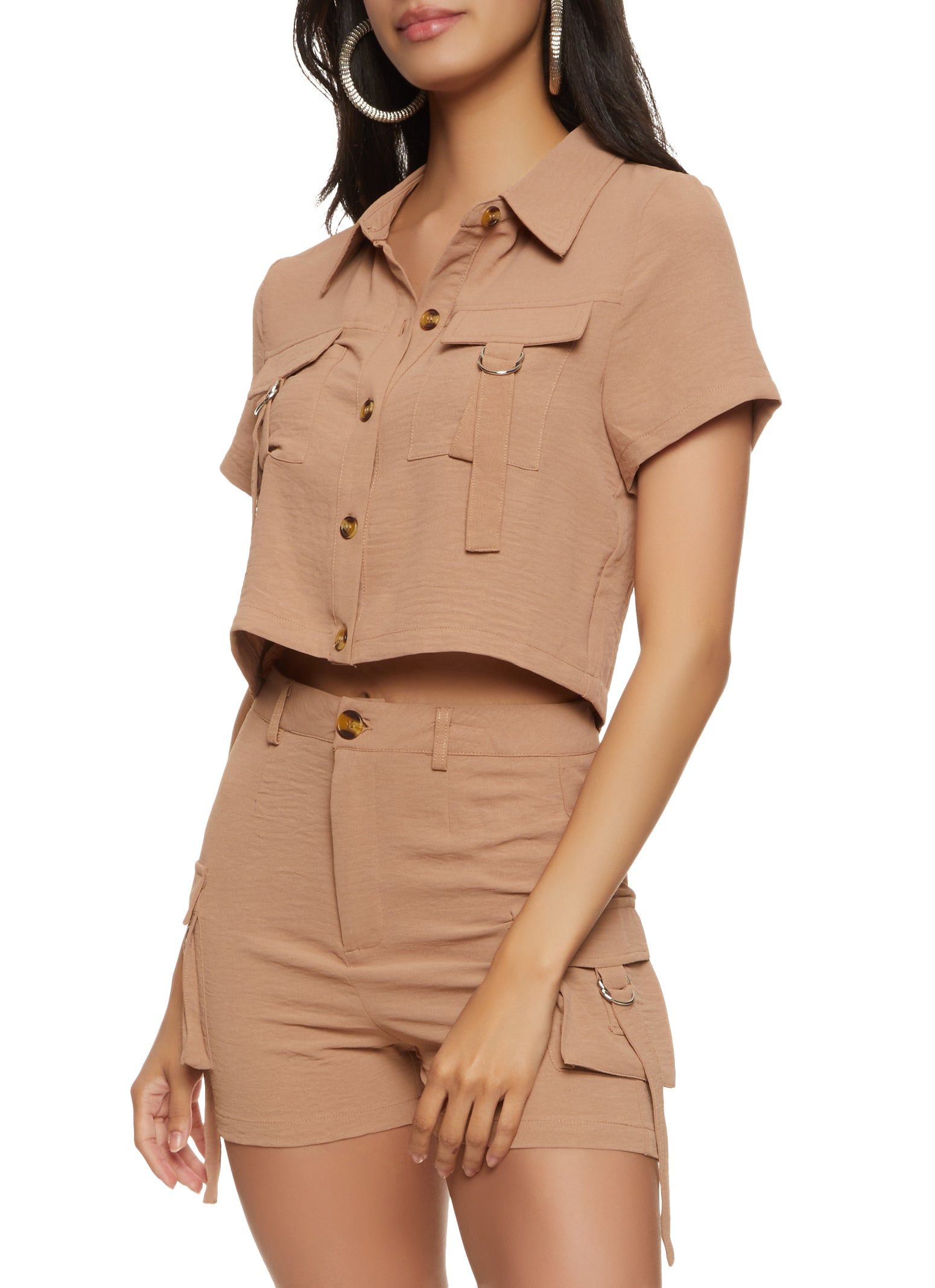 Cargo Pocket Button Front Cropped Shirt sold by Rainbow product image thumbnail 2