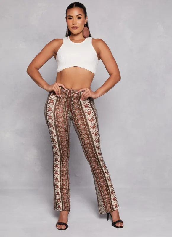 Paisley Border Print High Waist Flare Pants sold by Rainbow